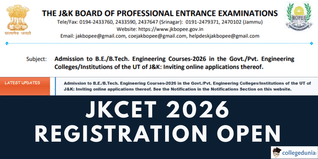 JKCET 2026 Registration Begins @jkbopee.gov.in; Apply by April 1